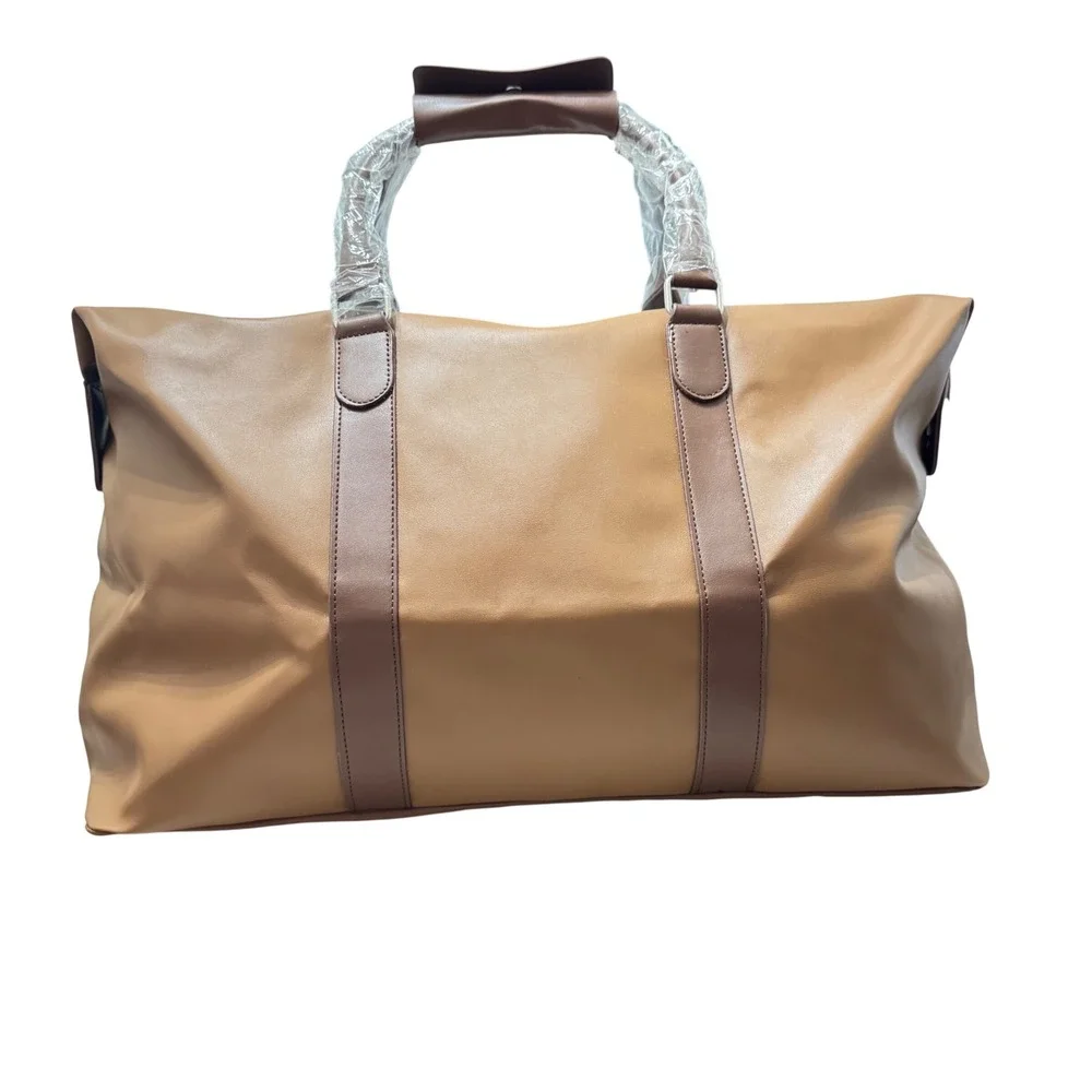 Bella Russo Duffle Travel Bag Unisex Large Tan New Double Handle Zipper‎ Closure